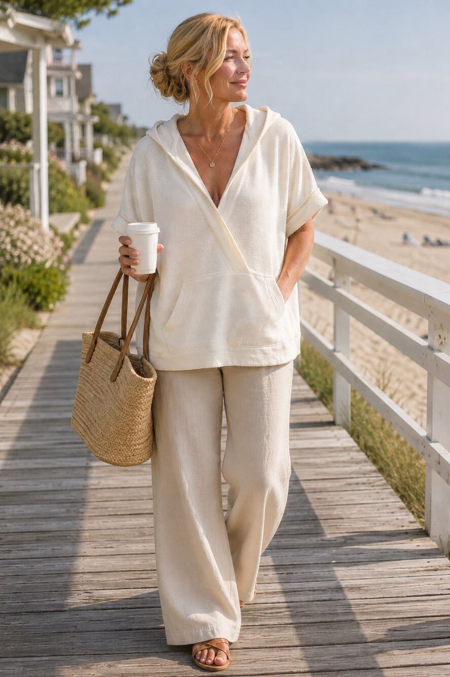 New Live Well Hooded French Terry Pullover XL Coastal Lounge Beach Cover Up